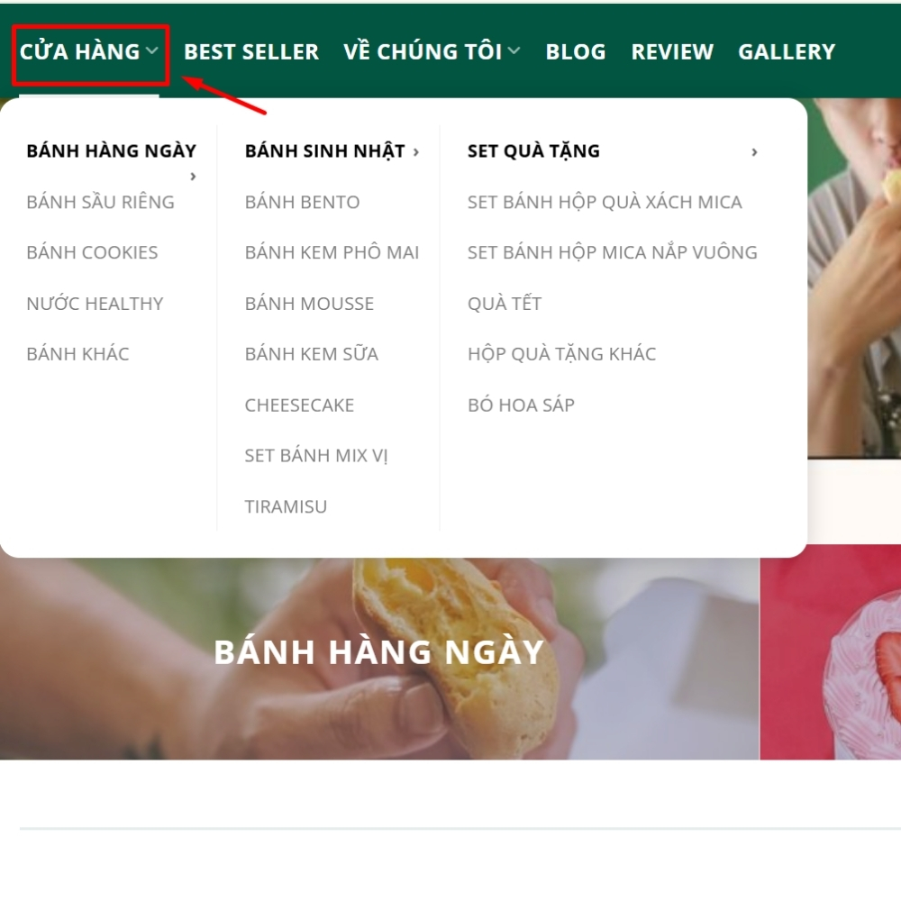 Hướng dẫn đặt bánh trên saribakery.com, bước 2