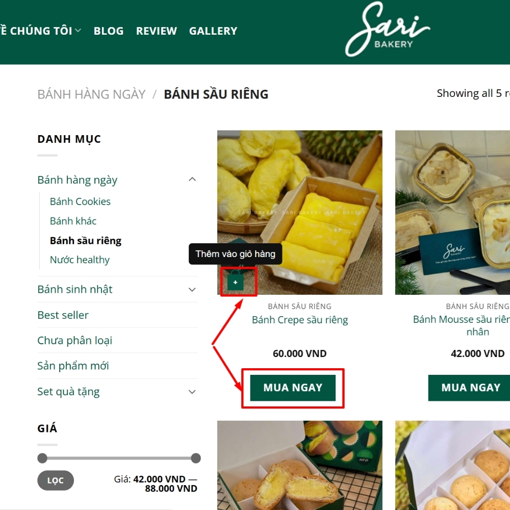 Hướng dẫn đặt bánh trên saribakery.com, bước 3