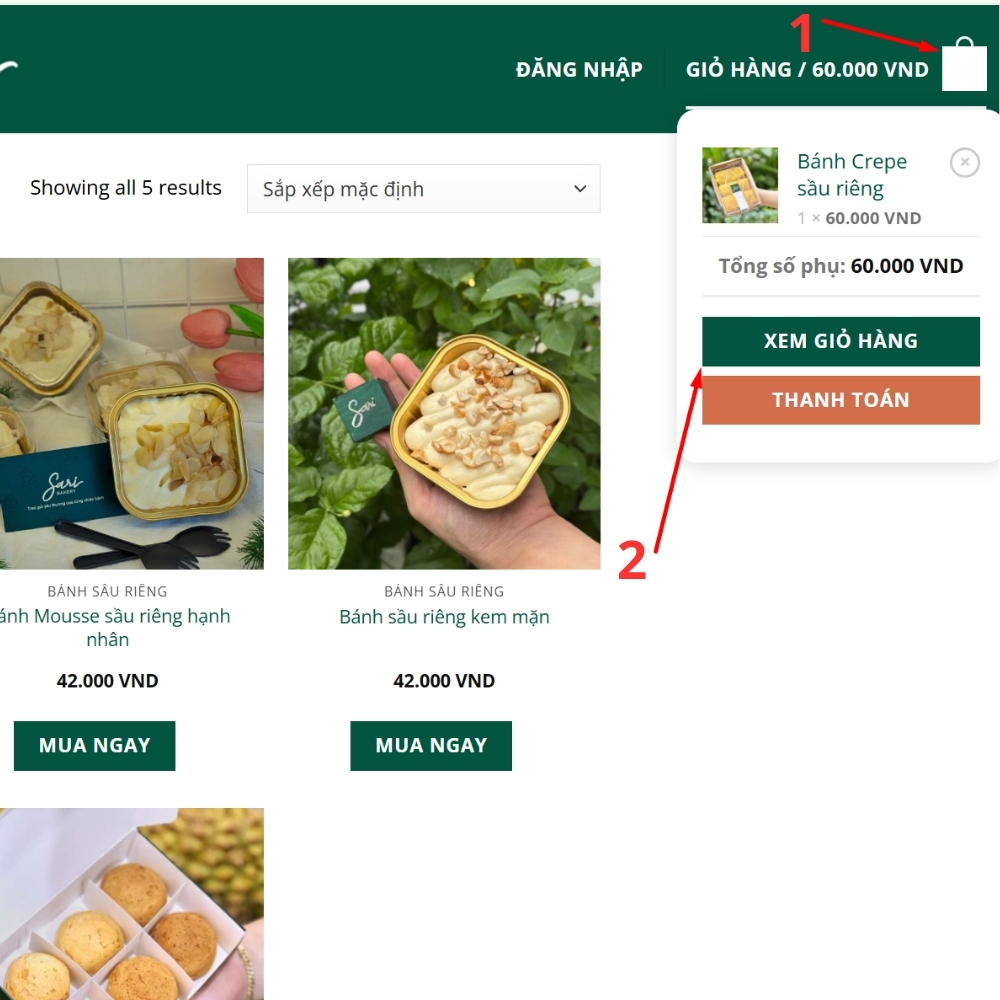 Hướng dẫn đặt bánh trên saribakery.com, bước 3