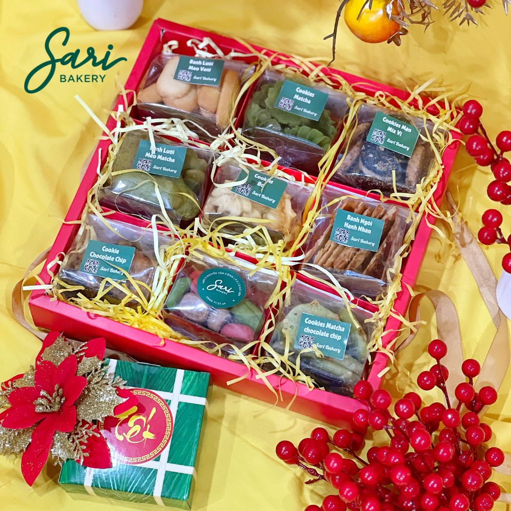 Set quà mica 9 ngăn Sari set quà Tết mica 9 ngăn bánh mứt handmade Sari