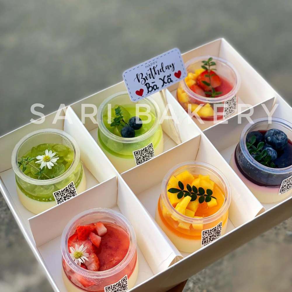 Set panna cotta hũ tròn 6 vị – Sari Bakery Set 6 panna cotta hũ tròn nhiều vị trái cây tươi
