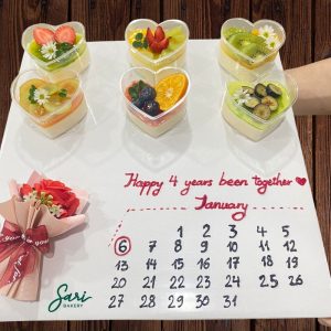Set 6 panna cotta ly tim trang trí trái cây – bánh lạnh làm quà tặng sinh nhật