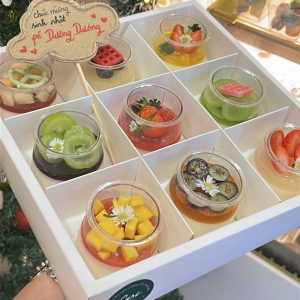 Set panna cotta hũ tròn 9 ly trang trí trái cây tự nhiên