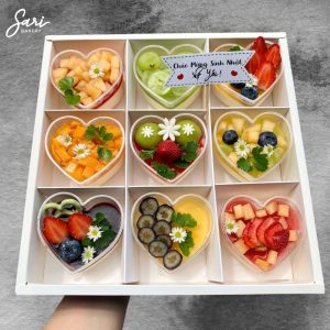 Set 9 panna cotta ly tim trang trí trái cây tươi – bánh lạnh cho tiệc lớn