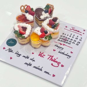 Set bánh sinh nhật 4 ly tim mix vị ghi chữ chúc mừng theo yêu cầu