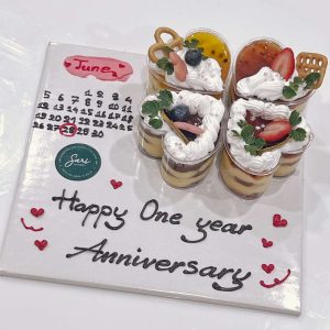 Bánh sinh nhật 4 ly tim mix vị decor nhẹ nhàng, bánh lạnh dễ ăn tại Sari