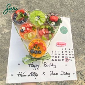 Bánh sinh nhật hũ tròn mix vị trang trí trái cây tươi