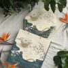 Hộp Trung Thu Sari 4 bánh màu xanh họa tiết chim, mở nắp và bánh minh họa